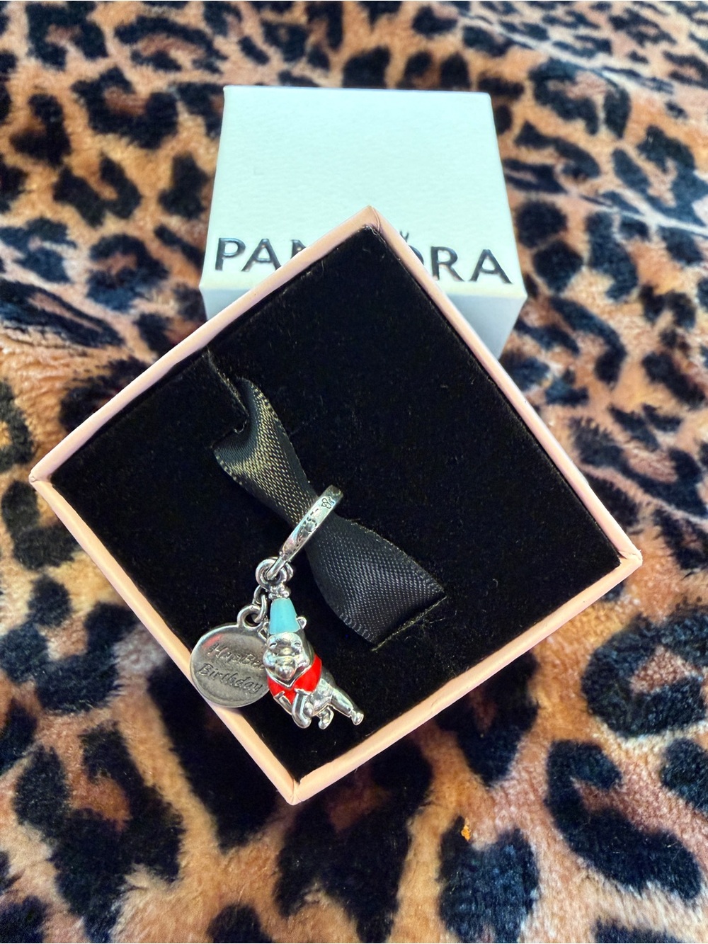 Pandora Silver Charm with Red & Light Blue Enamel Dog and Tag